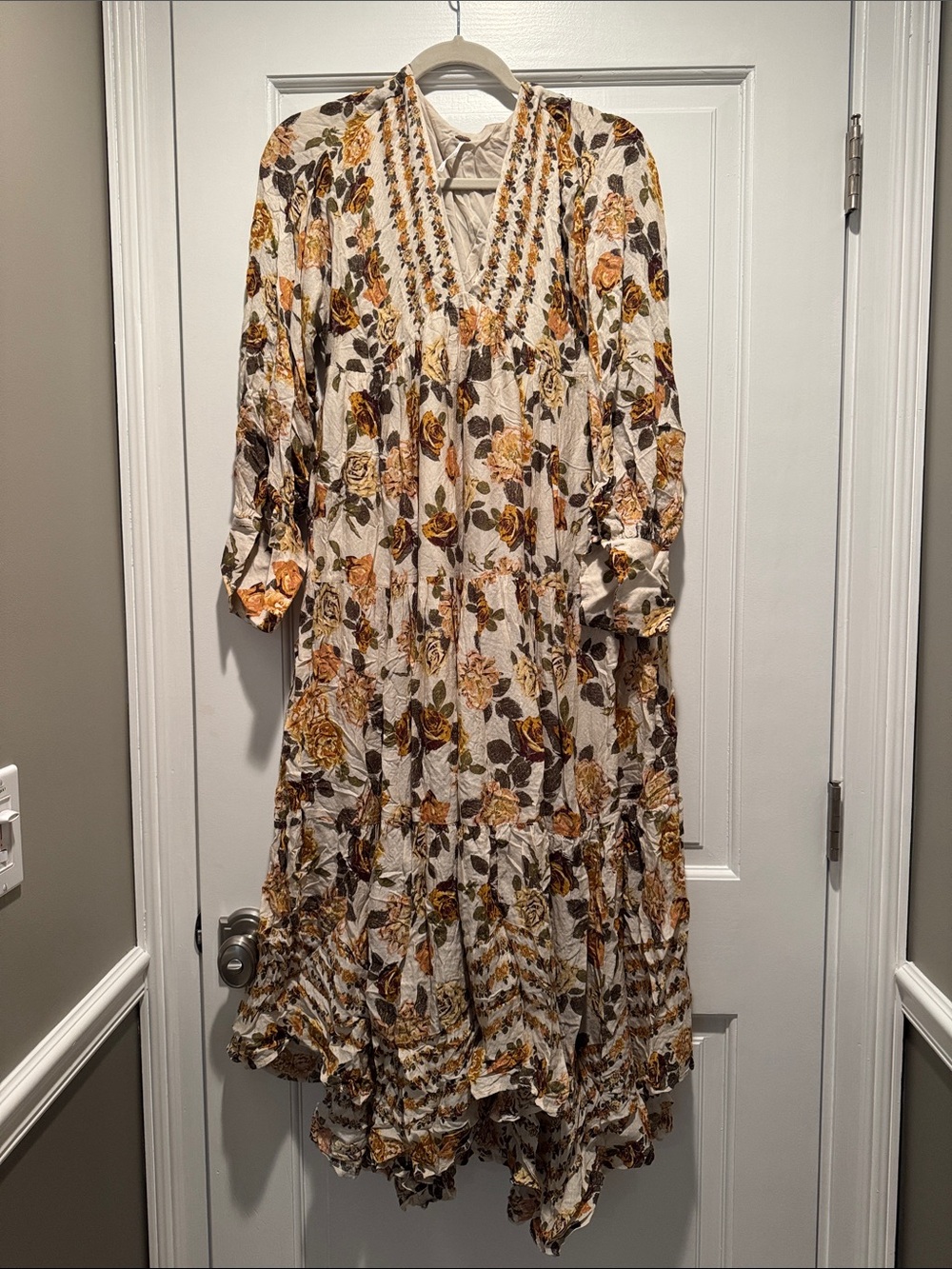 Free People, Floral Tiered Maxi Dress in Cream and Mustard